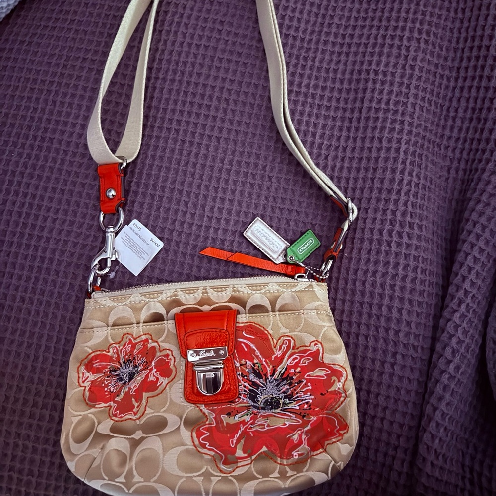 Coach Beige and Orange County Poppy Crossbody Bag